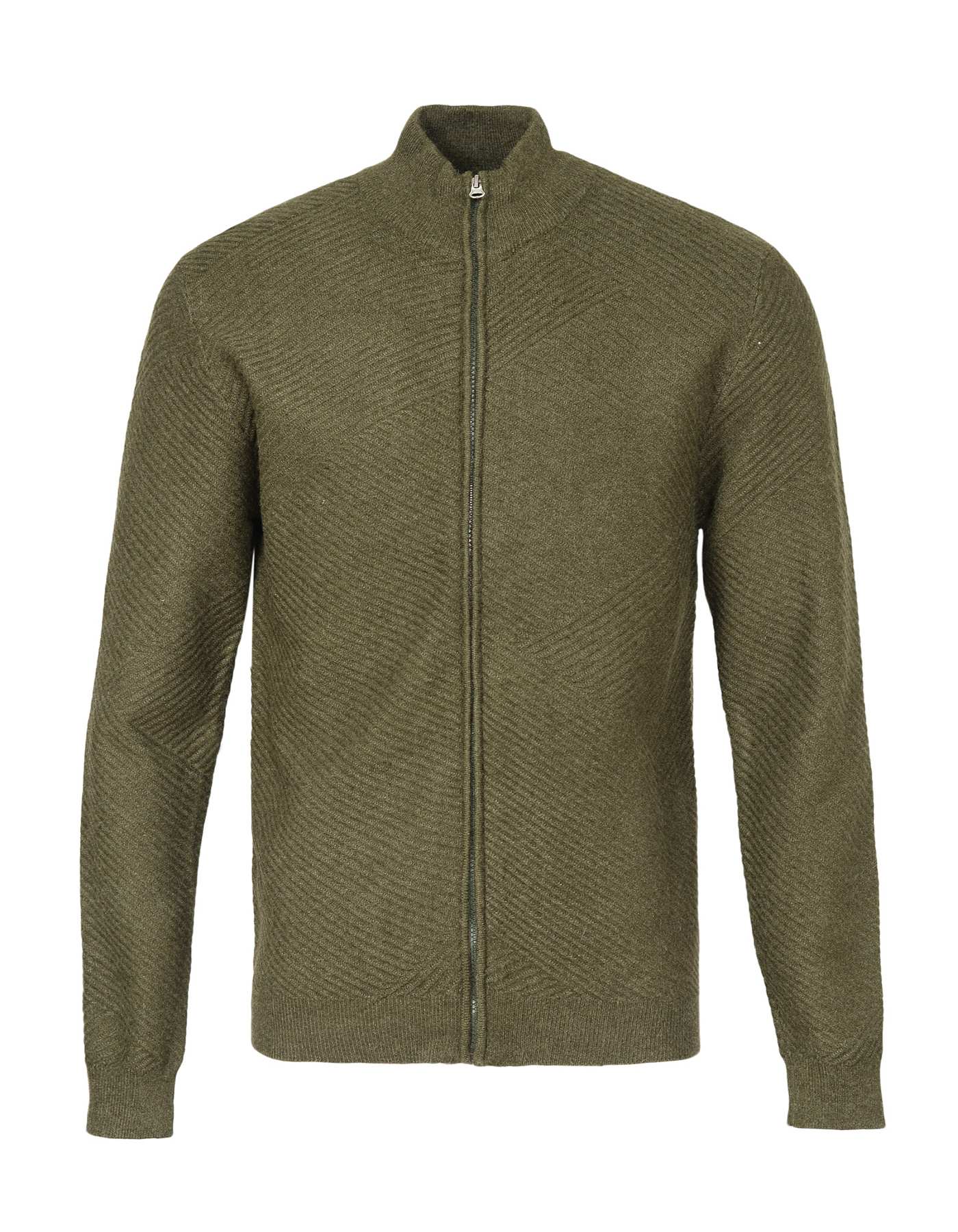 Olive Plain Full Zipper Sweater